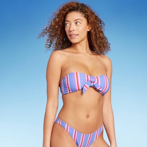 NWT Ribbed tie front bandeau bikini top - Picture 1 of 10